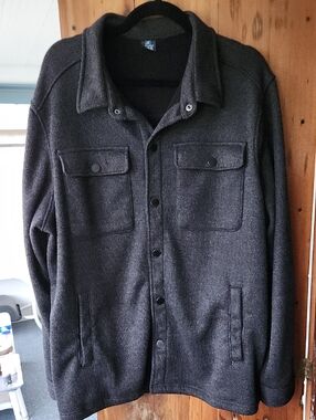 Men's Dark Charcoal Button-Front Shirt Jacket - XL